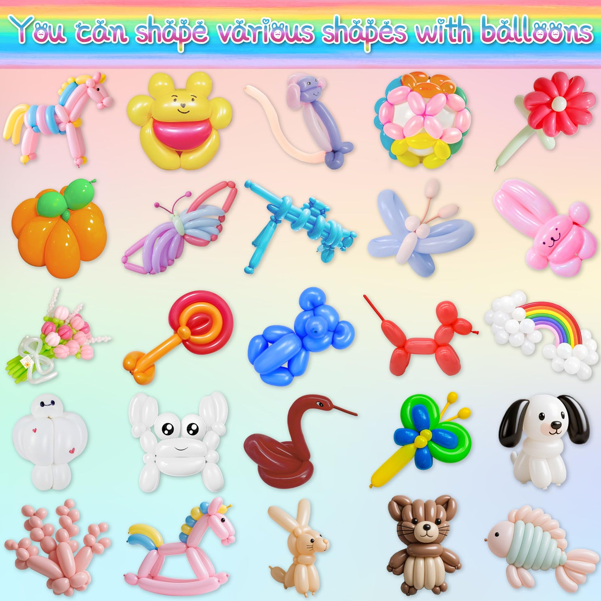 LXZFCRG Long Balloons with Pump, Premium Latex Twisting Balloons animal kit, Birthday Gifts for Girls and Boys Arts and Crafts Pastel Color 100Pcs