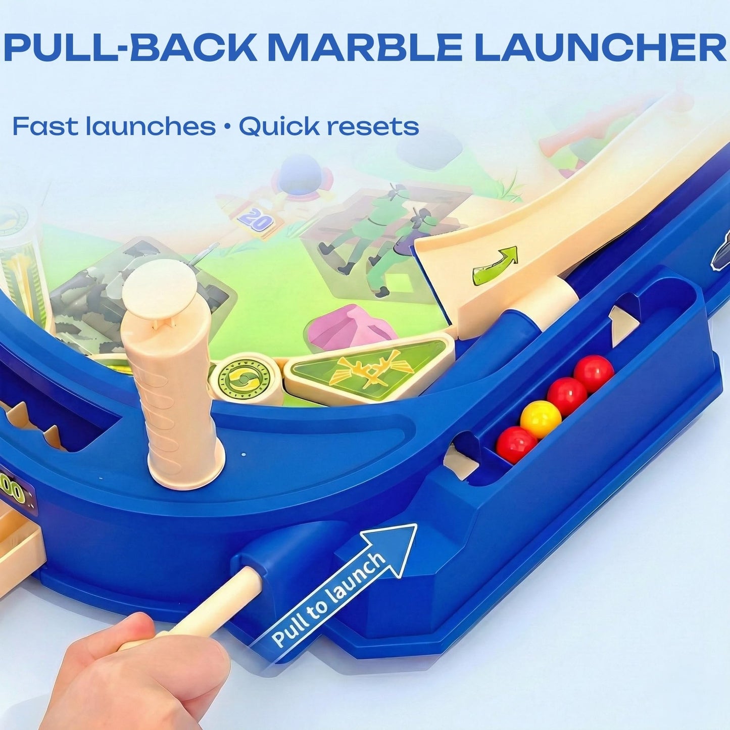 OLEOCA Battle Pinball Machine - Tabletop Arcade Game with Obstacles, Pull-Rod Launcher, Flippers & Scoring Targets, 1-2 Player Mini Pinball for Kids
