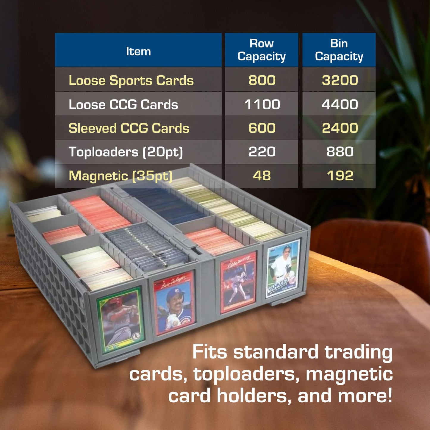 BCW Collectible Card Bin - Single Gray | Storage Box for Trading Cards | Holds 3200 Cards | Includes 4 Card Storage Partitions | Loose Trading Card