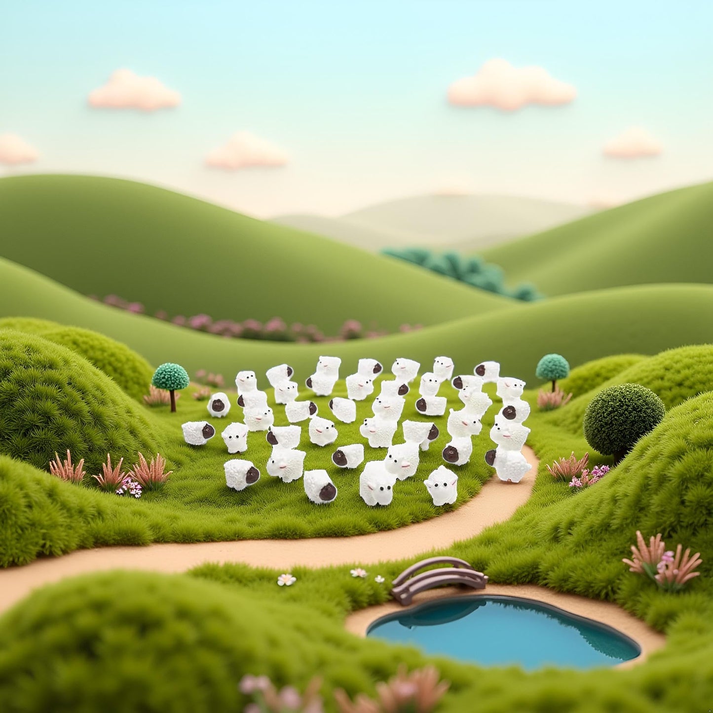 40Pcs White Mini Sheep Herd Figurines - Cake/Cupcake Toppers, Terrarium and Moss Landscape Decor, DIY Miniature Crafts for Fairy Gardens, Home Décor