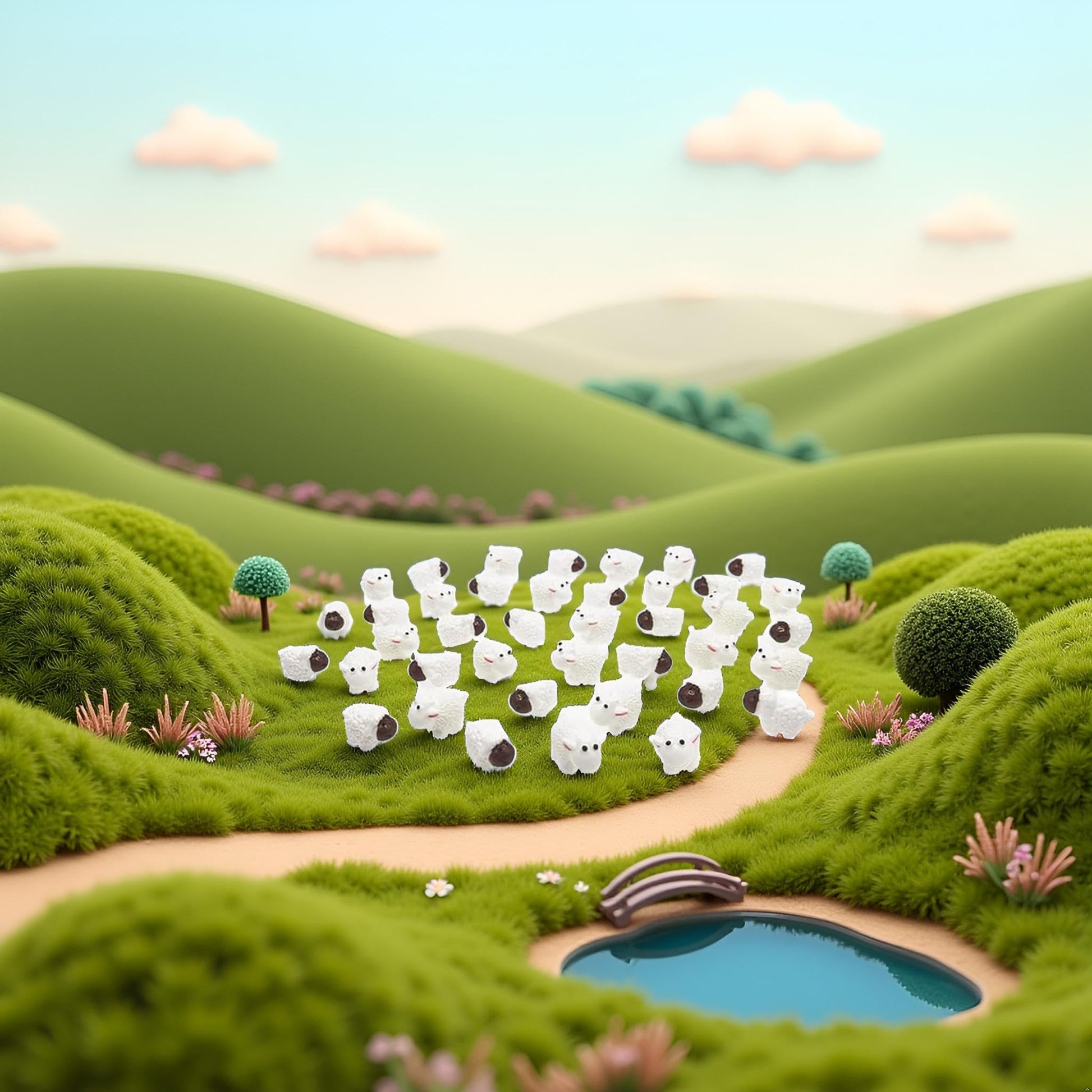 40Pcs White Mini Sheep Herd Figurines - Cake/Cupcake Toppers, Terrarium and Moss Landscape Decor, DIY Miniature Crafts for Fairy Gardens, Home Décor