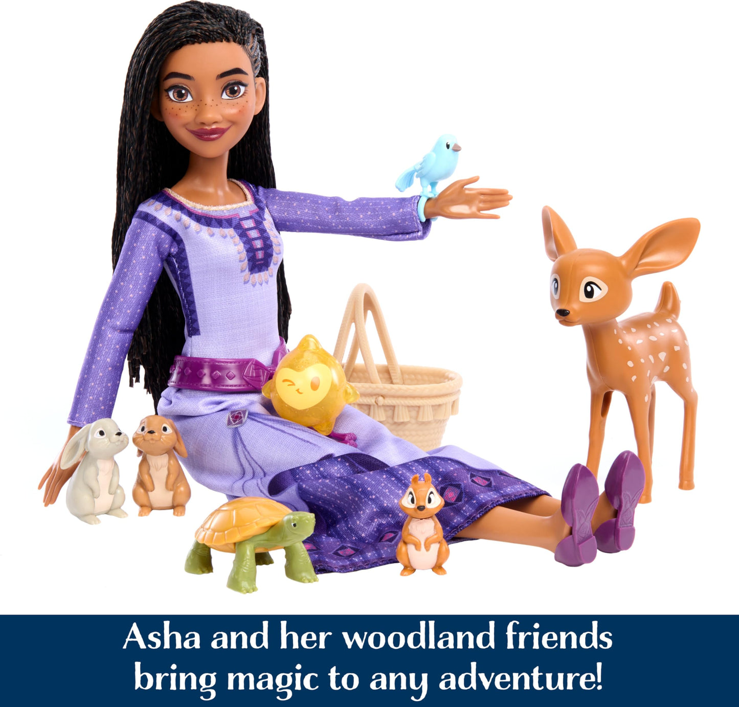 Mattel Disney Wish Toys & Accessories, Woodland Animals of Rosas Set with Asha Fashion Doll & 6 Surprises Including Animal Figures, Inspired by