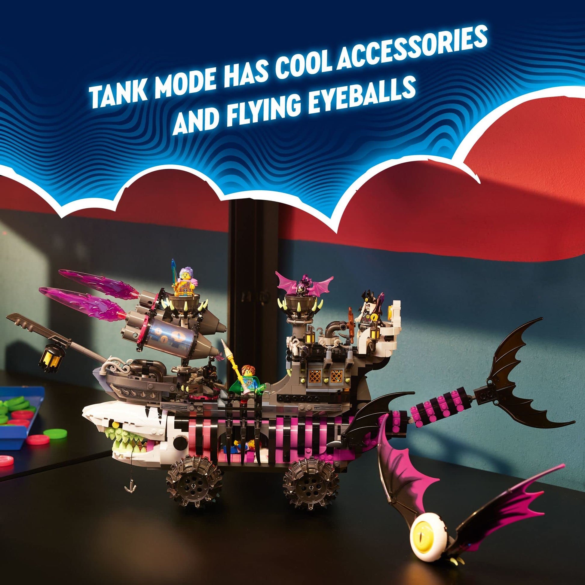 LEGO DREAMZzz Nightmare Shark Ship 71469, Construct The Building Toy Set as a Flying Pirate Ship or a Monster Truck, Includes 4 Minifigures, Shark