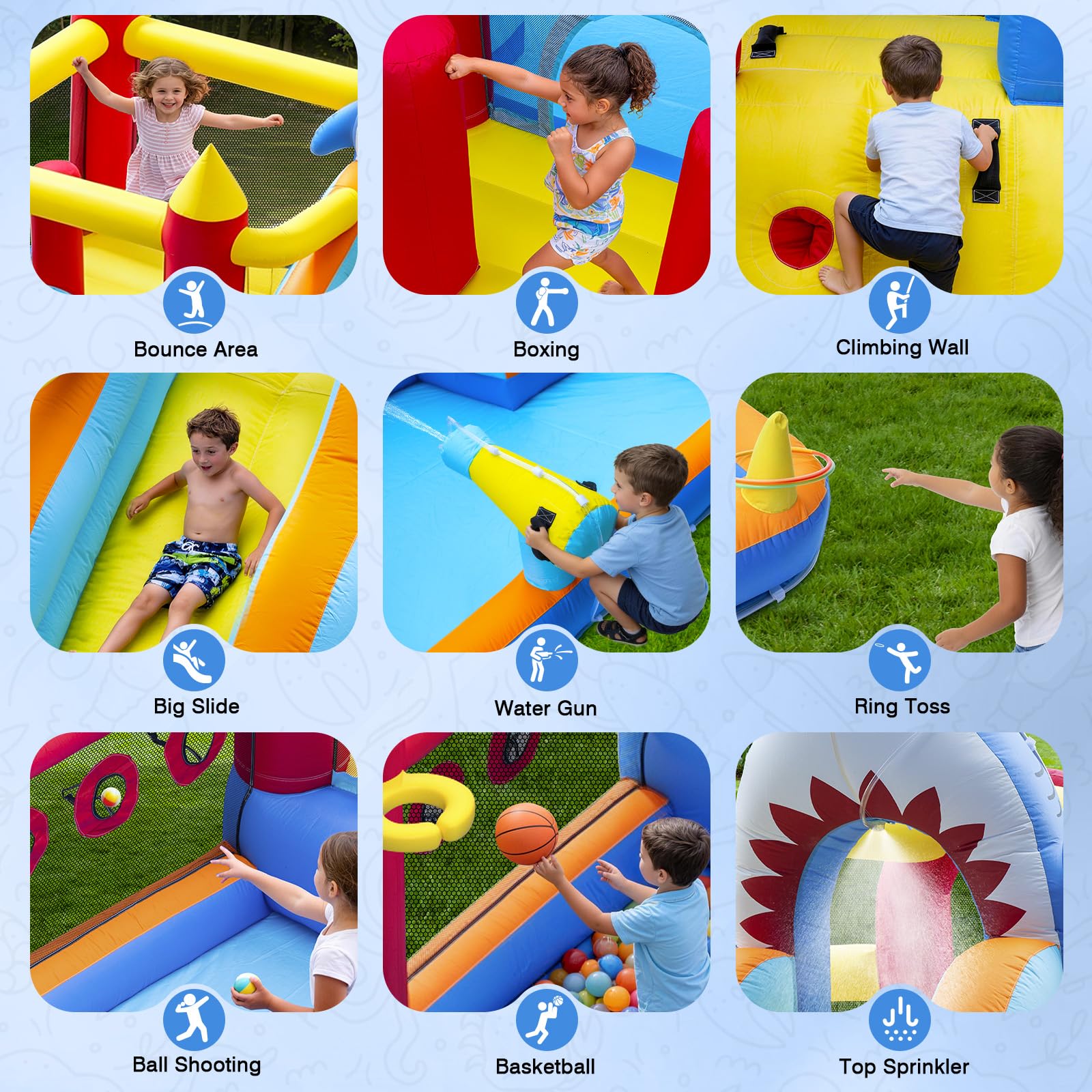 Inflatable Bounce House with Water Slide for Kids, 10 in 1 Bounce House with Air Blower, Inflatable Water Park for Backyard with Slide, Climbing Wall