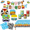 WPDISCZ Cartoon Toy Theme Party Supplies Toy Disposable Tableware Set Include Paper Plates Napkins Cups Banner Tablecloths for Toy Birthday Party
