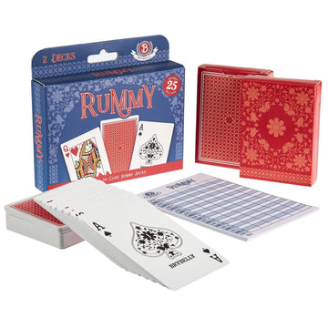 Rummy Card Game Kit - Classic Family Melding Game for 2-6 Players - Two Plastic-Coated Poker-Size, Standard Index Decks of 54 Cards + 25 Tear-Away