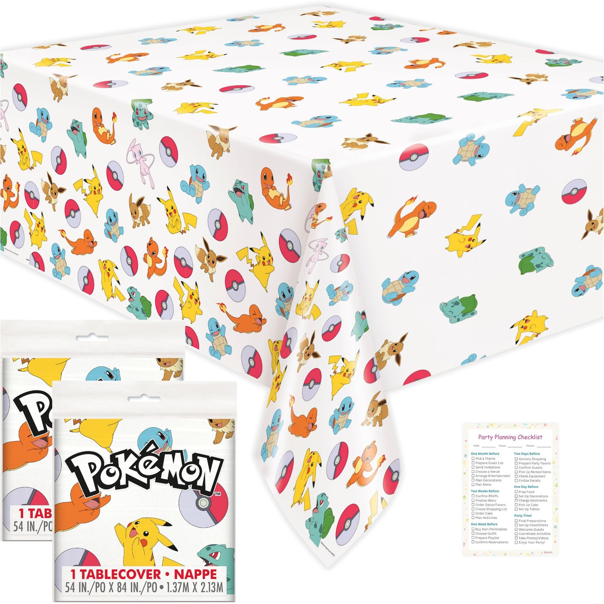 Unique Pokemon Table Cloth - 2 Pack - Pokemon Birthday Party Decorations