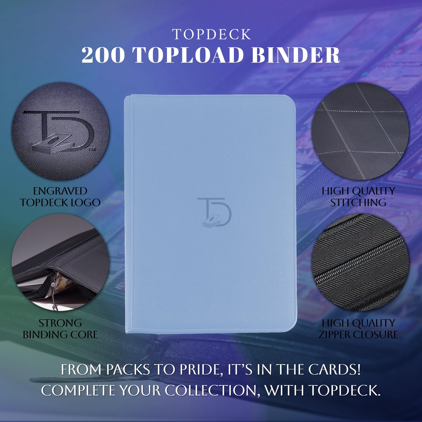 TopDeck 200 TopLoader Binder - 9 Pocket Card Binder Album - TCG Secure Storage Sleeves - Compatible with Yugioh, Magic the Gathering, Pokemon and More