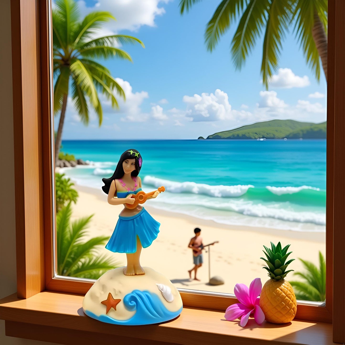 Calsgkspray Blue Solar Powered Dancing Figures Decoration -Hawaii Shaking Head Ornaments Hula Girl -Car Dashboard Interior Decoration Desktop