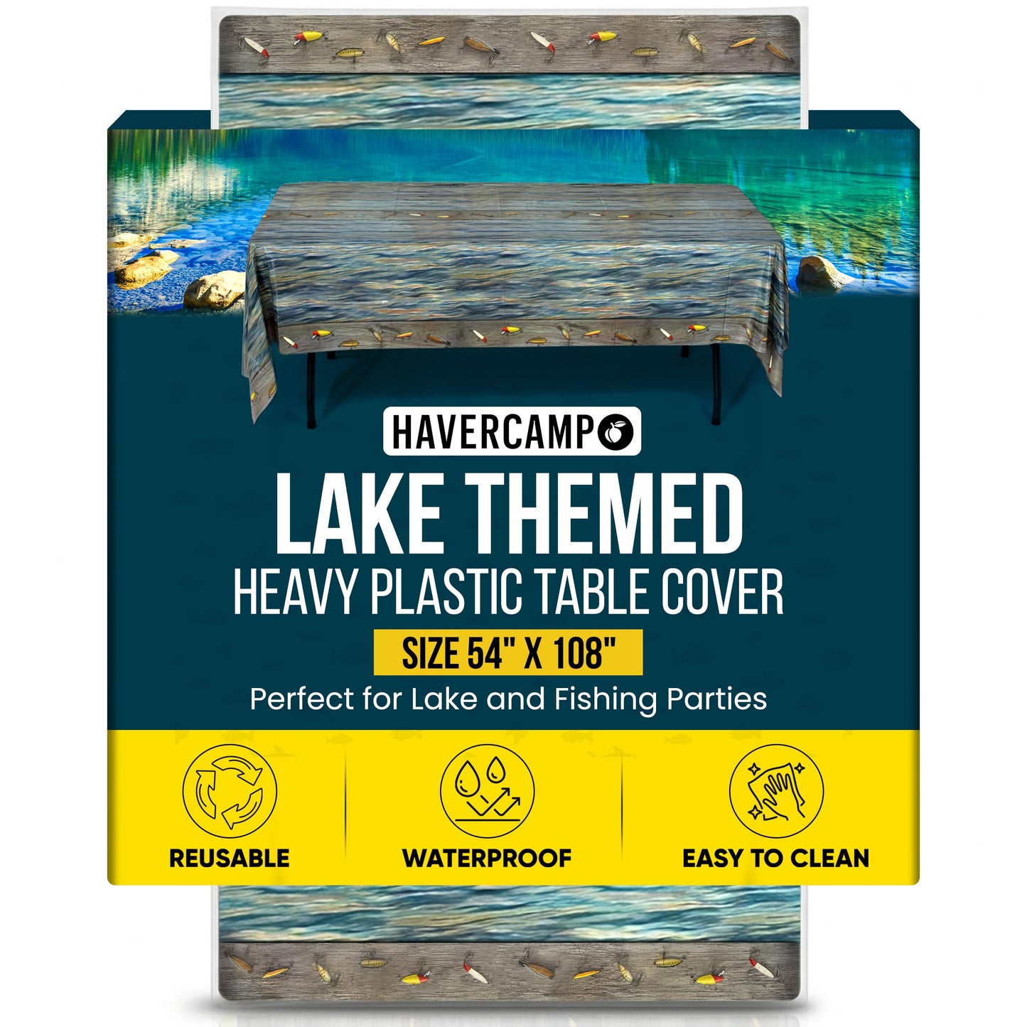 Havercamp Gone Fishing Table Covers (2 Covers)! 2 (54" x 108") Rectangular Heavy Plastic Covers. Check The Gone Fishin' Collection at The Store