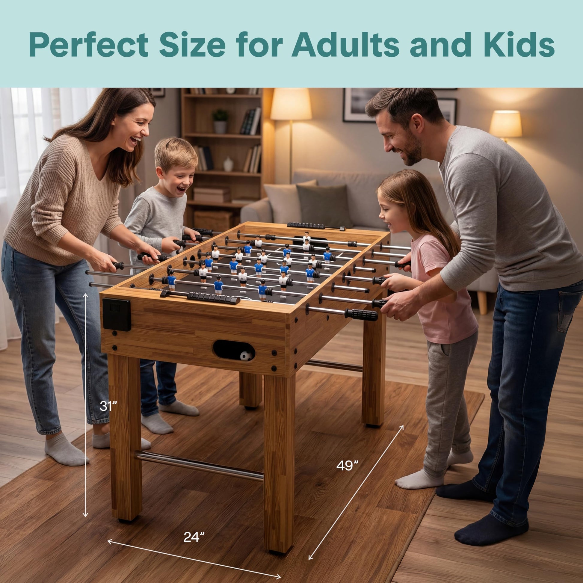 SereneLife 48in Foosball Table, Competition Size Soccer Game Table for Kids and Adults, Home Game Room Arcade Set, Leveling Legs, Engineered Wood