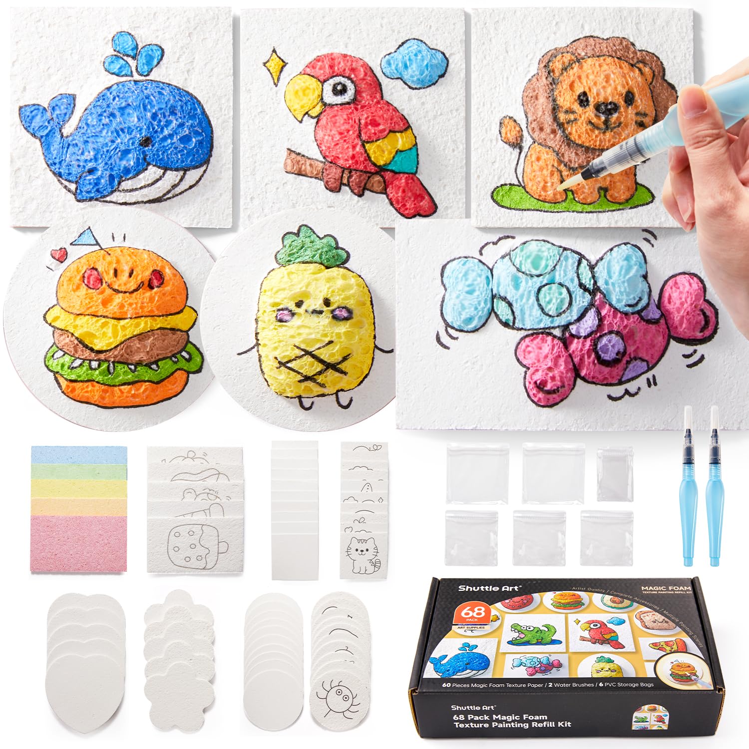Shuttle Art 68 Pcs Magic Foam Texture Painting Refill Paper Kit - 60 Sheets of Upgraded Foam Texture Paper for a Magical 3D Effect