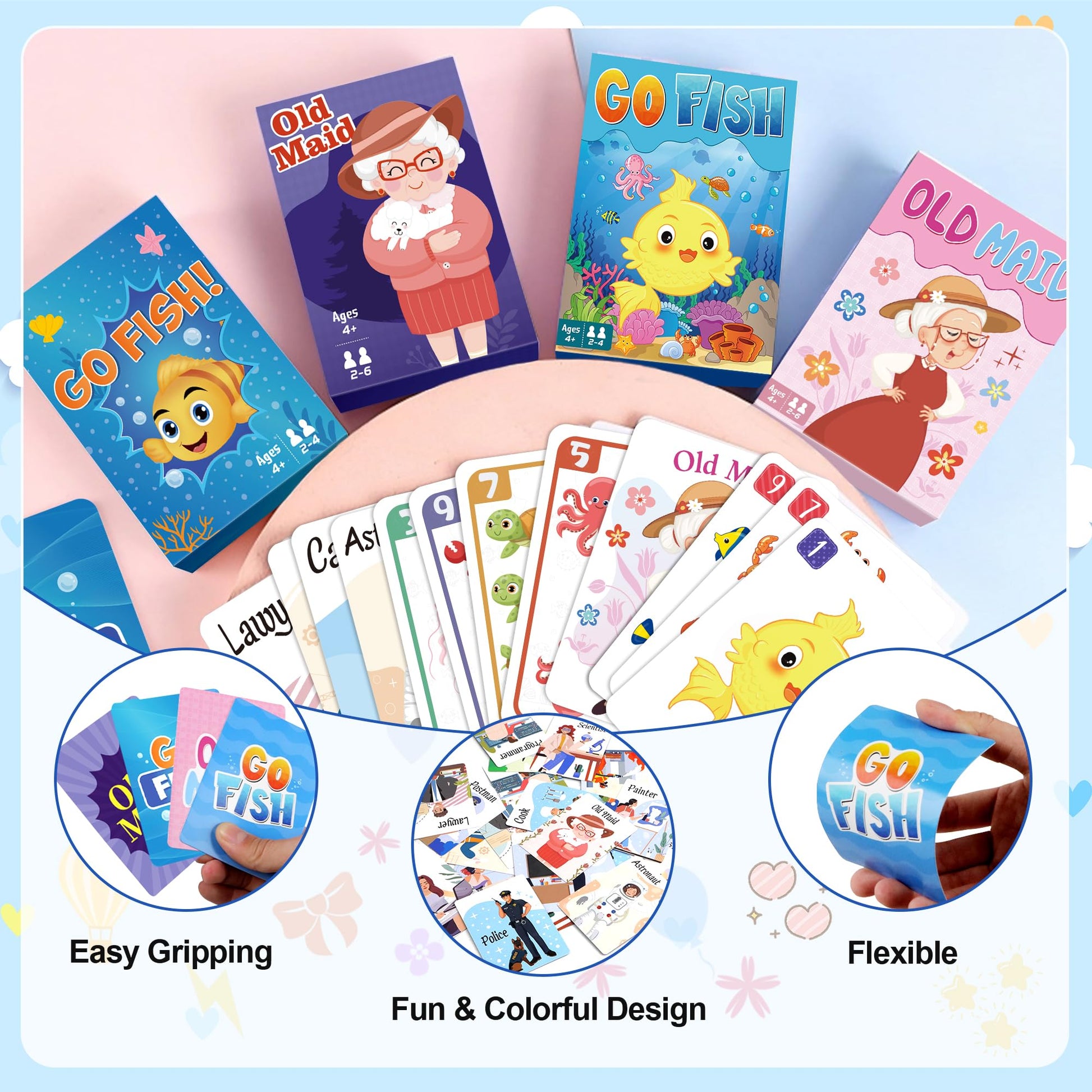 Kids Card Games,Go Fish,Old Maid Card Game,Go Fish Card Games for Kids Ages 4-8,Fun Classic Kid Toddlers Games for Family Game Night Party Travel
