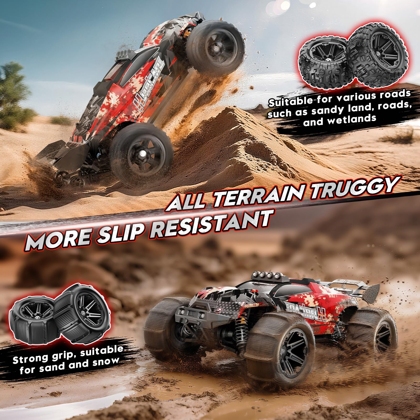YESHIN 1:14 Scale All Terrain RC Cars - 40km/h High Speed Remote Control Car, 4X4 Waterproof Off-Road Truck with 2 Rechargeable Batteries, Realistic