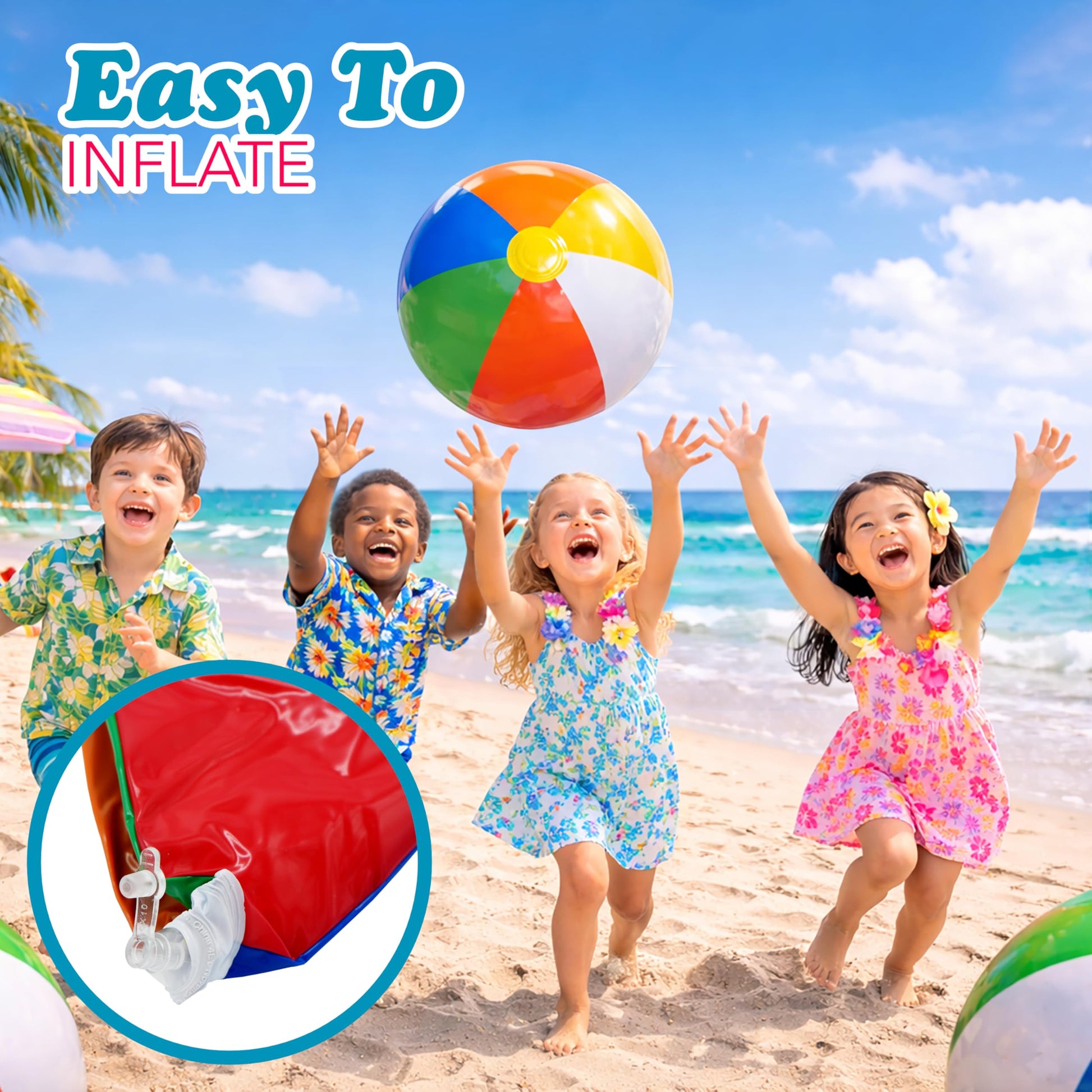 4E's Novelty 24 Pack -16 Inch Inflatable Beach Balls Bulk 24 - Birthday Pool Party Favors for Kids, Summer Goodie Bags Easter Basket Stuffers Toys