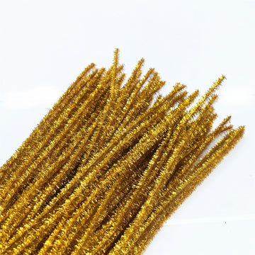 Glitter Gold Pipe Cleaners Craft (200 Pack) Bulk Art Chenille Stems for DIY Project Decorations