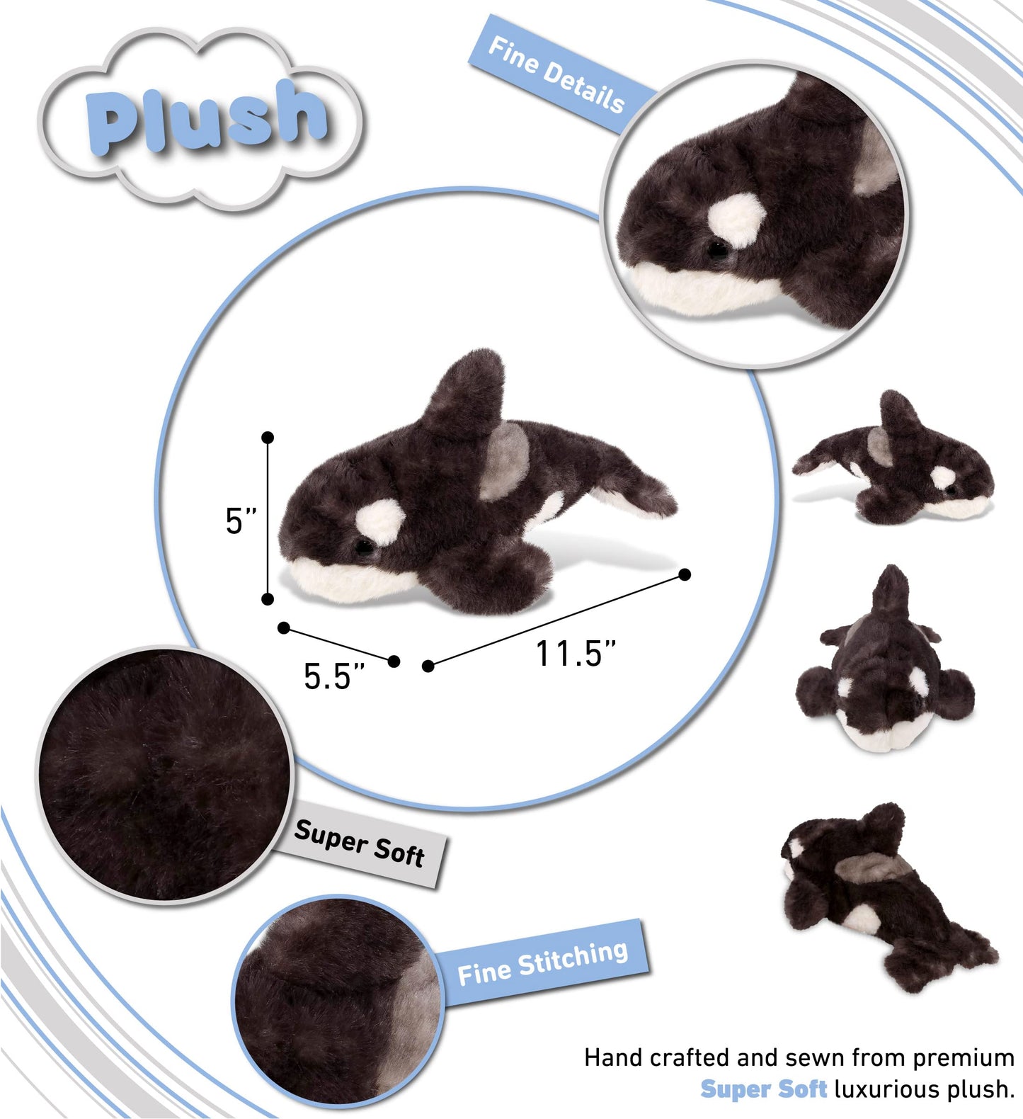 Puzzled Wild Killer Whale Small Super-Soft Stuffed Plush Cuddly Animal Toy - Ocean Life Theme - 11.5 INCH - Unique Huggable Loveable New Friend Gift