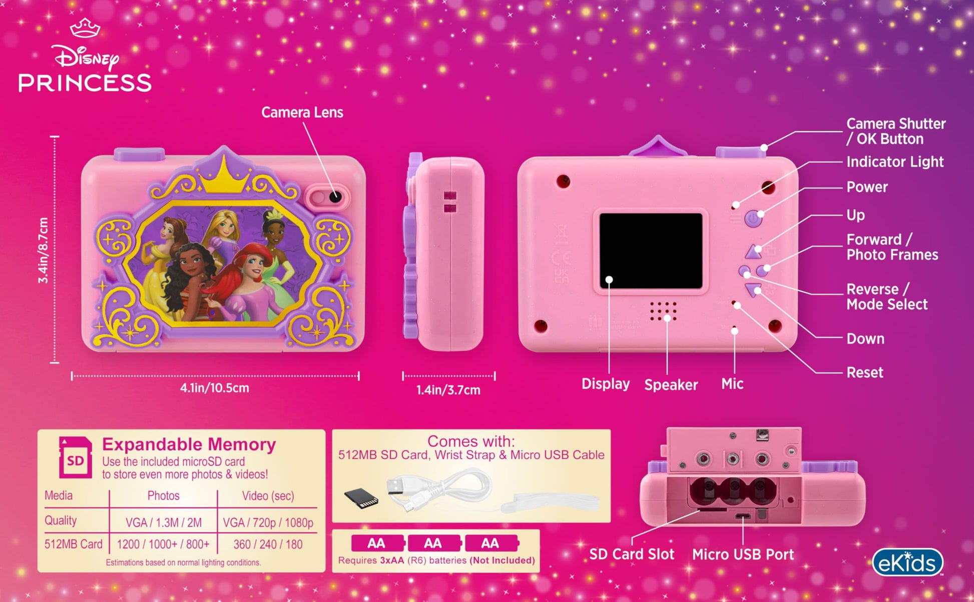Disney Princess Kids Camera with SD Card, Digital Camera with Video