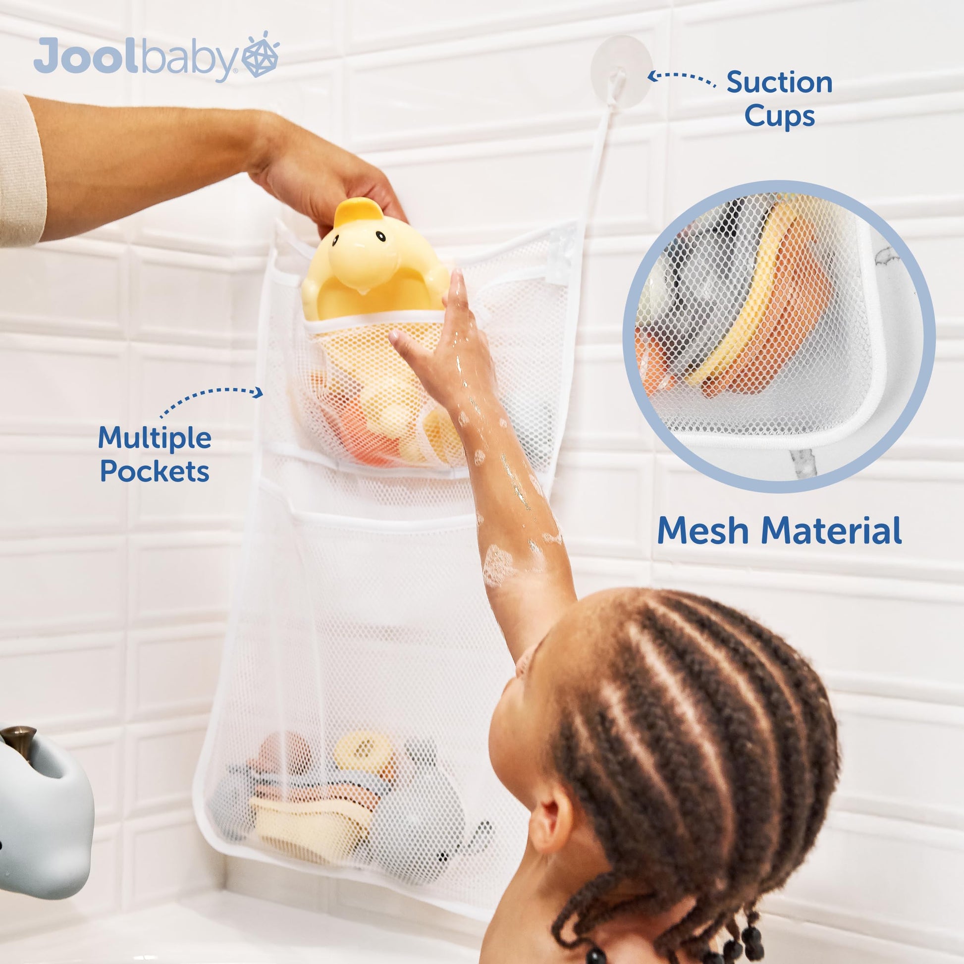 Jool Baby Bath Toy Storage Bag - Mesh Holder for Kids Bathtub Toys - Suctions to Wall, Machine Washable