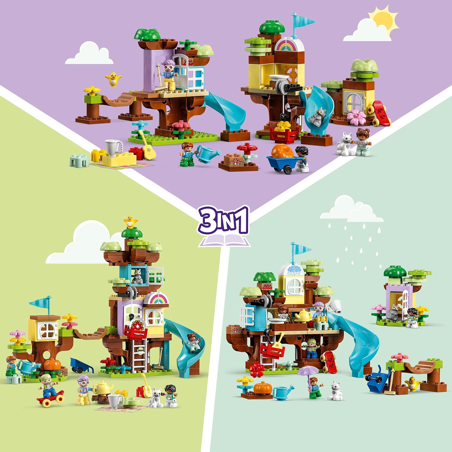 LEGO DUPLO 3 in 1 Tree House Building Toy - Gift for Christmas - Pretend Playset for Toddlers, Ages 3+ - W/ 8 Figures - Fine Motor Skill Development