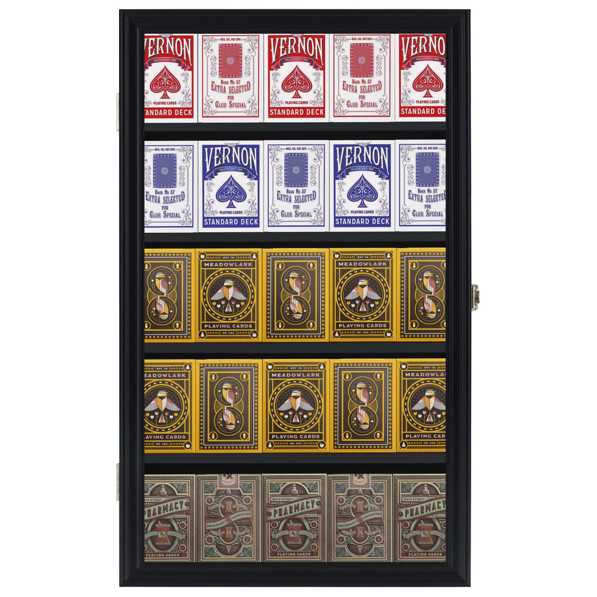The Playing Card Frame - 25 Deck Holder Display Case Frame Wall Mount (Black Finish)