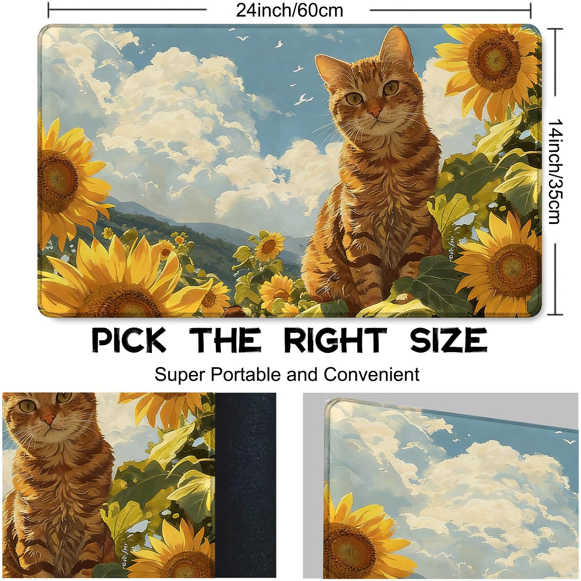 Playmat for MTG Orange Cat Sunflower Magic Play Mat 24x14 Inch Card Game Mat for Magic The Gathering TCG PTCG Playmat with Free Storage Bags Non-Slip