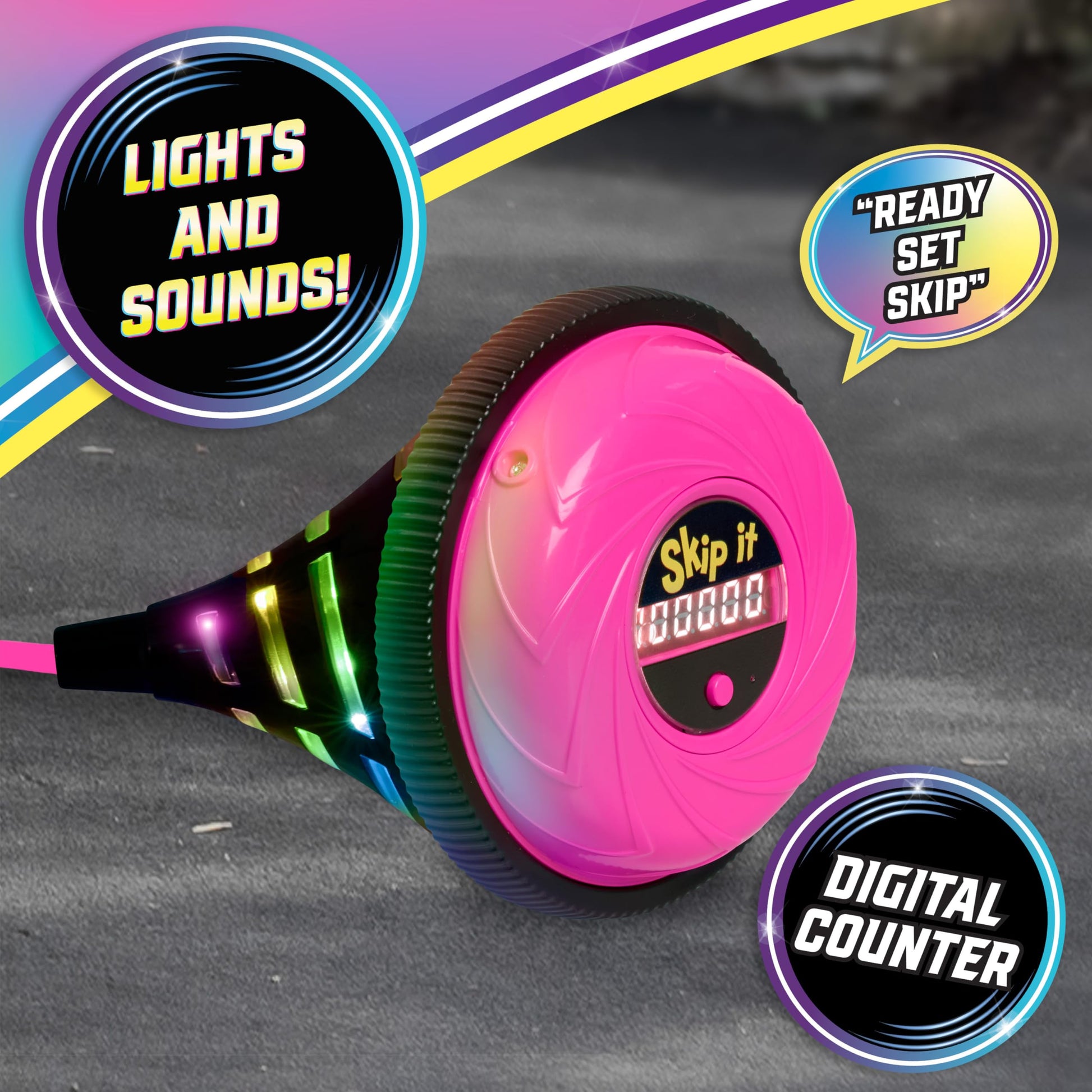 Skip It Retro Outdoor Toy, Light Up Ball and Digital Counter, Pink, 31-inch Long, Screen Free Play
