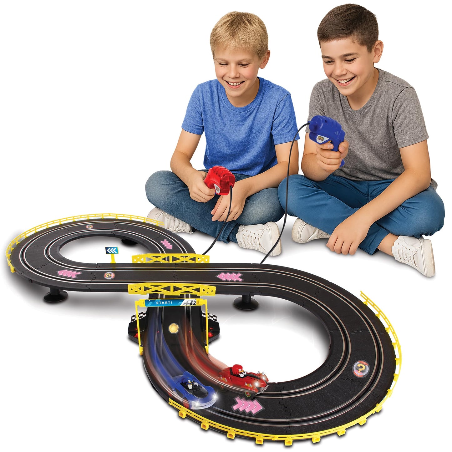 NKOK: Sonic CrossWorlds Super Race Set - Sonic & Knuckles - 2 Slot Car Character Vehicles, Figure-8 Track, Lap Counter, Controllers, Licensed, Kid 5+