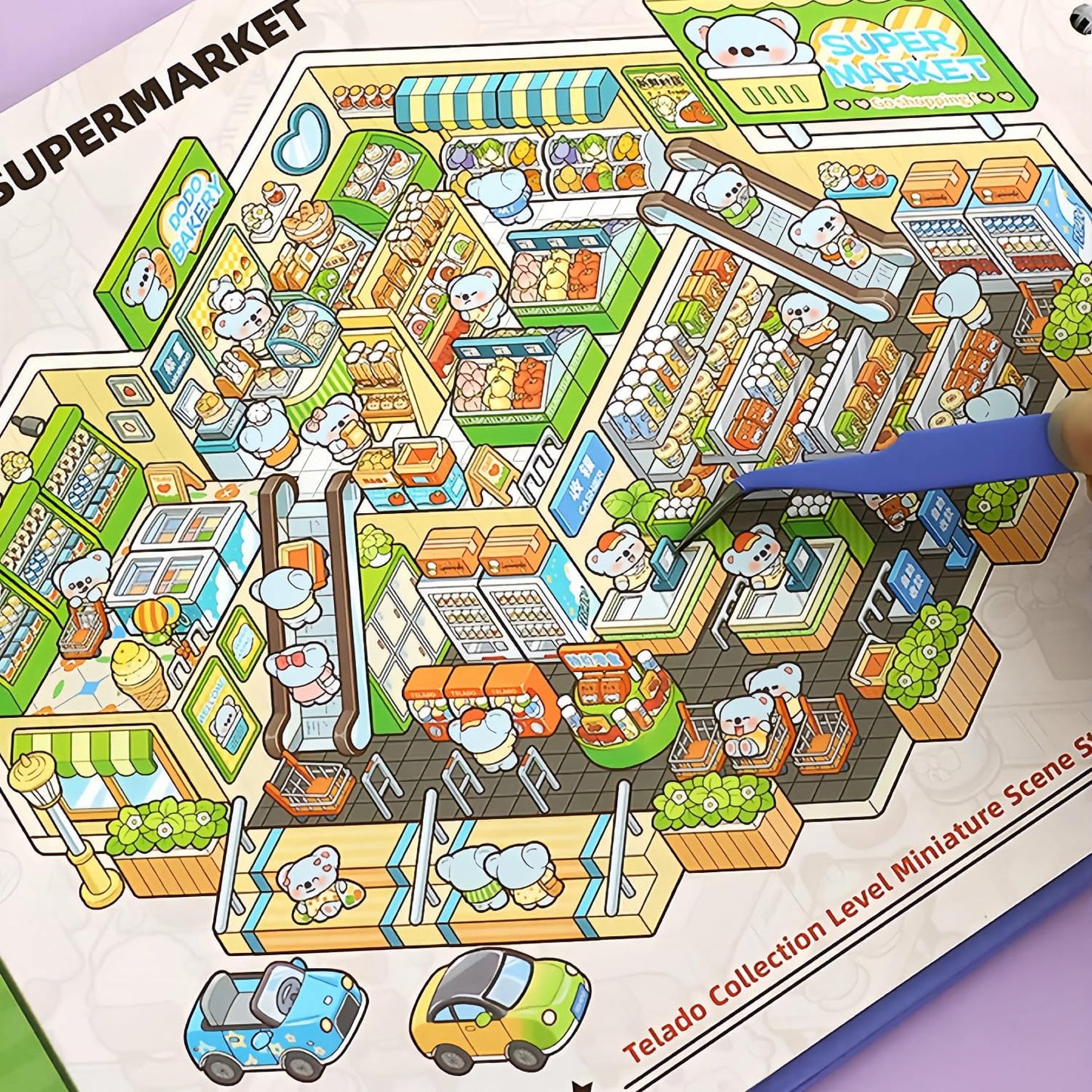 12 Sets 3D Scene Sticker Books for Adult Kids Teenager,3D Miniature Stickers Therapy for Adult Relief Stress Pass Time,Super Markets,Clothing