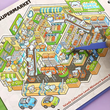 12 Sets 3D Scene Sticker Books for Adult Kids Teenager,3D Miniature Stickers Therapy for Adult Relief Stress Pass Time,Super Markets,Clothing
