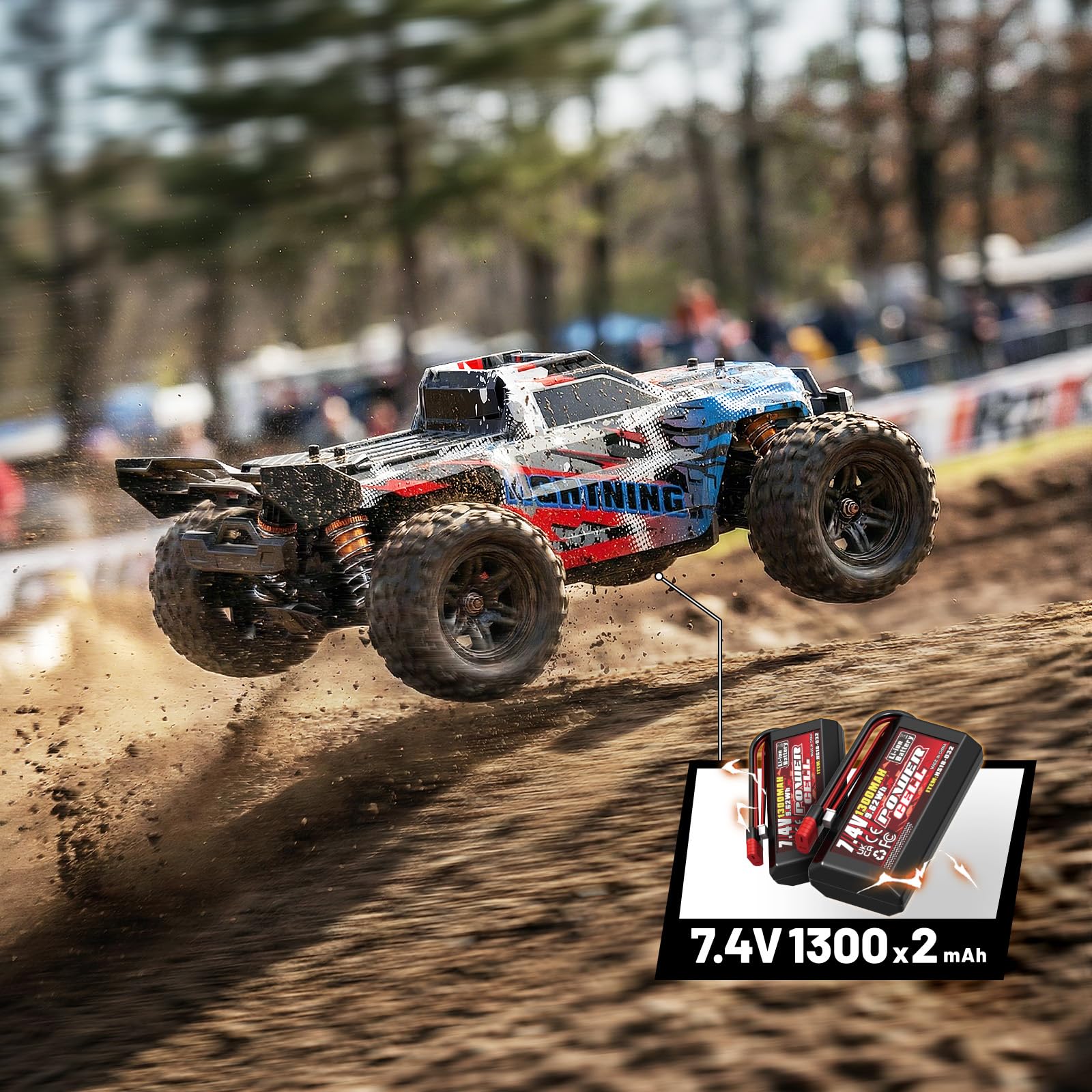 RC Cars 1:18 All-Terrain Off-Road RC Truck for Adults, 4WD 4×4 Fast Remote Control Car, High Speed 36 KM/H Monster Truck, Dual 7.4V 1300mAh Batteries