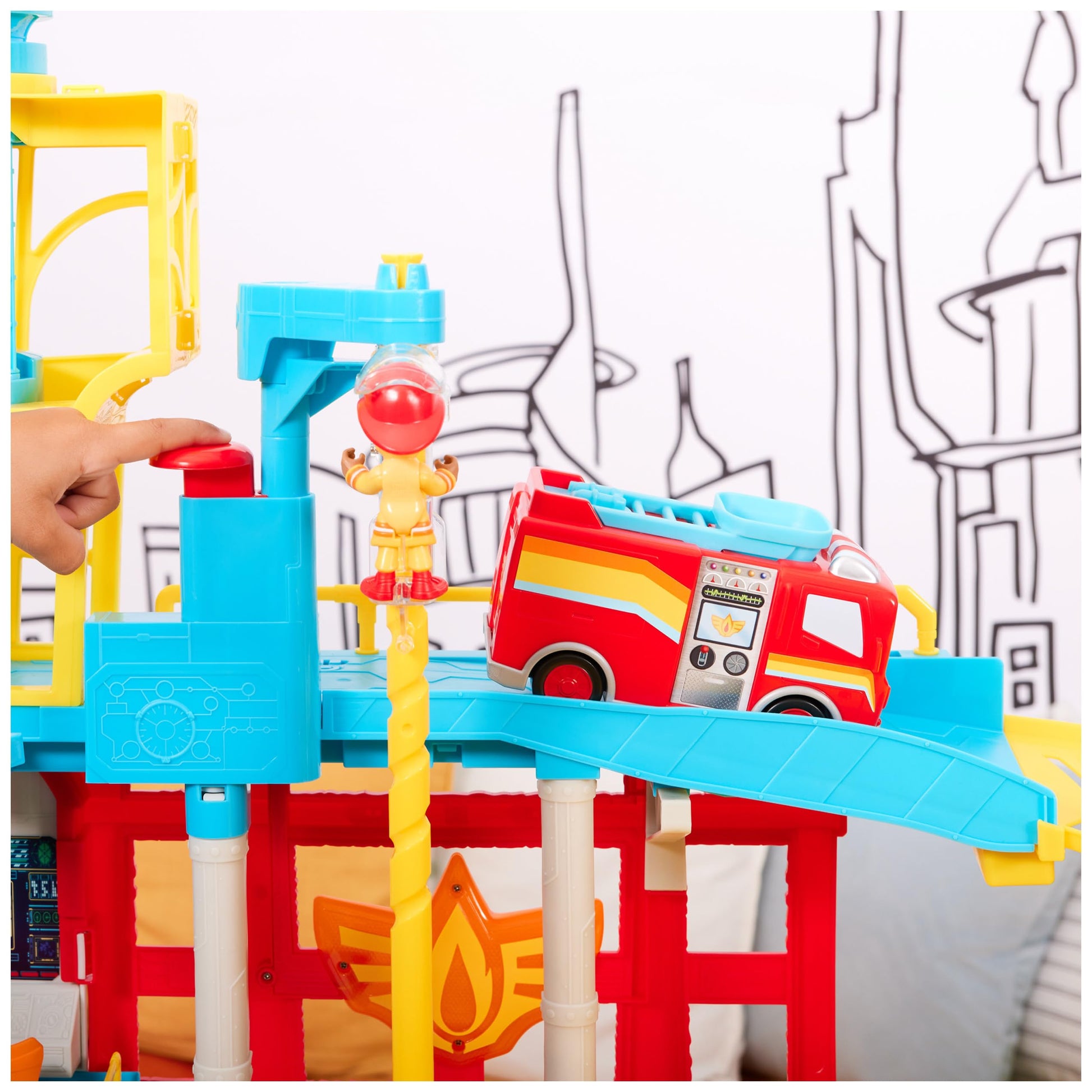 Disney Junior Firebuds HQ Playset with Lights, Sounds, Fire Truck Toy, Action Figure and Vehicle Launcher, Kids Toys for Boys and Girls Ages 3 and Up