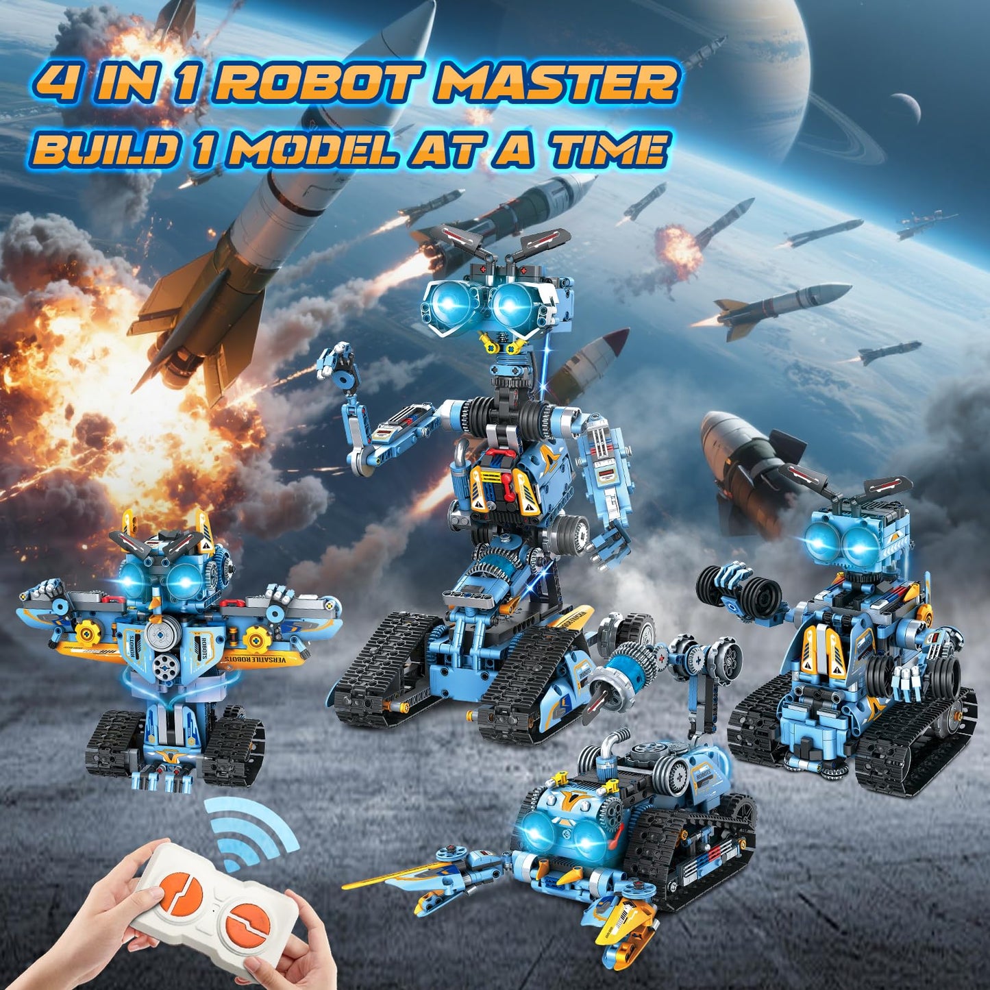 OKKIDY Robot Building Toys for Kids, 4-in-1 Rechargeable Remote Control RC Robotics STEM Building Block Kit RC Wall/Engineer Robot Toys for Boys Girls