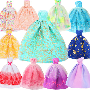 BJDBUS 5 Pcs Handmade Wedding Dress Party Gown for 11.5 Inch Girl Doll Clothes Accessories Random Clothing Set