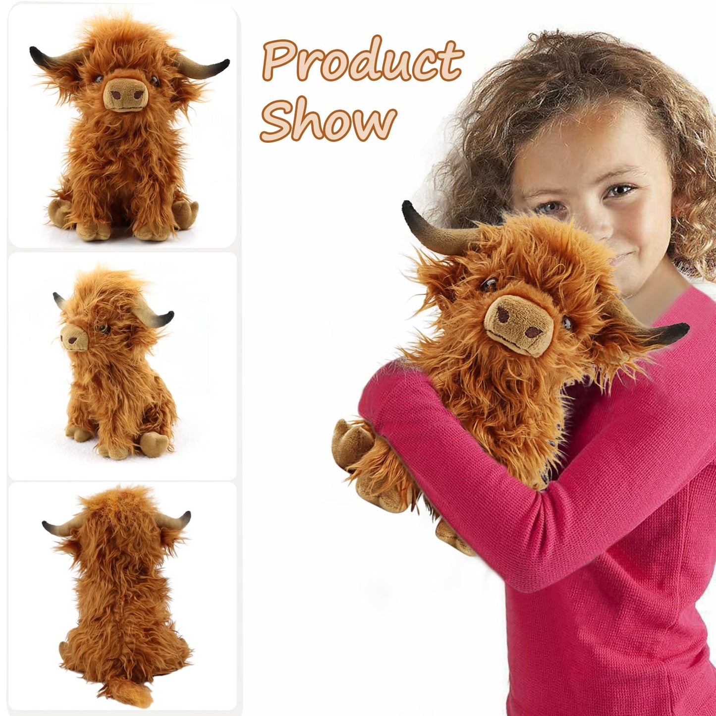 Toaje Highland Cow Stuffed Animal Realistic Scottish Cow Plush Toy Soft Farm Animal Cattle Plushie Doll Present for Adults Kids Boys Girls (Brown Cow