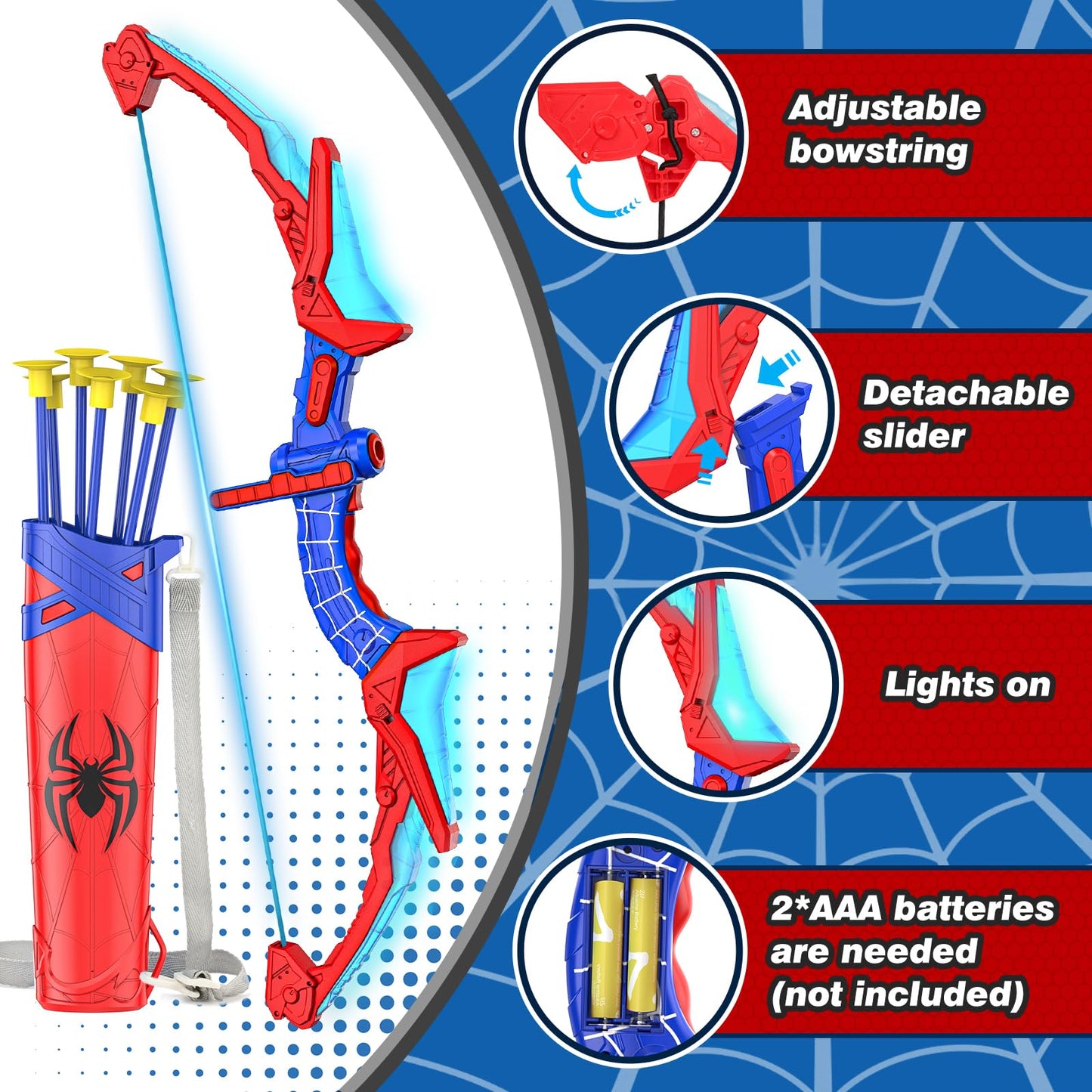 Polkoliye Bow and Arrow Set for Kids, Light-Up Archery Toy Set with 7 Suction Cup Arrows, Target & Arrow Case, Indoor and Outdoor Play Birthday Gifts
