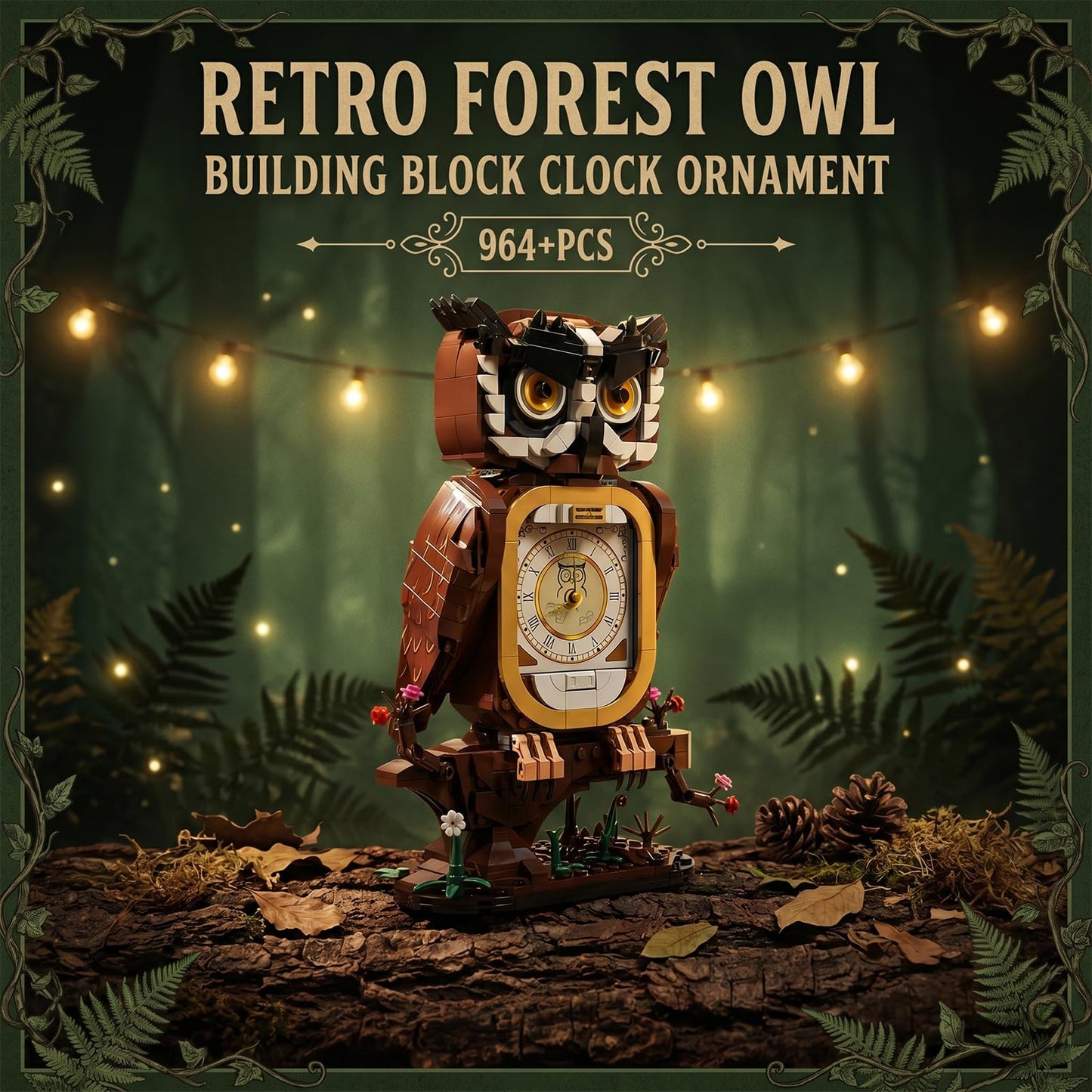 HJPLPXH Owl Clock Building Block Set, Working Clock Display Gift for Adult