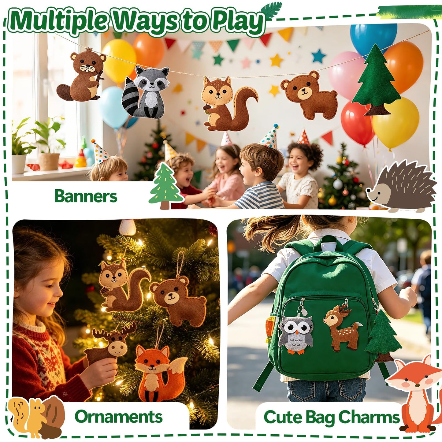 CiyvoLyeen Woodland Animals Craft Kit Kids DIY Crafting and Sewing Set Woodland Animals Felt Plushie for Girls and Boys Educational Beginners Sewing