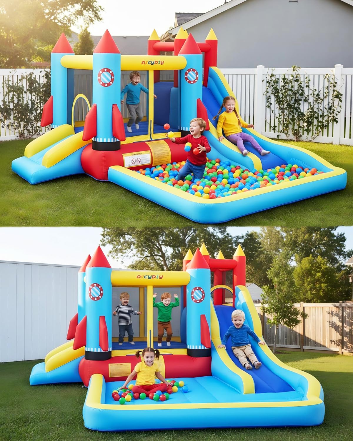 AKEYDIY Bounce House for Big Kids 8-12, Rocket Theme Kids Inflatable Bounce House for 3-6,with Slide,Climbing Wall,Bouncer Area,Pool, Bounce Castle