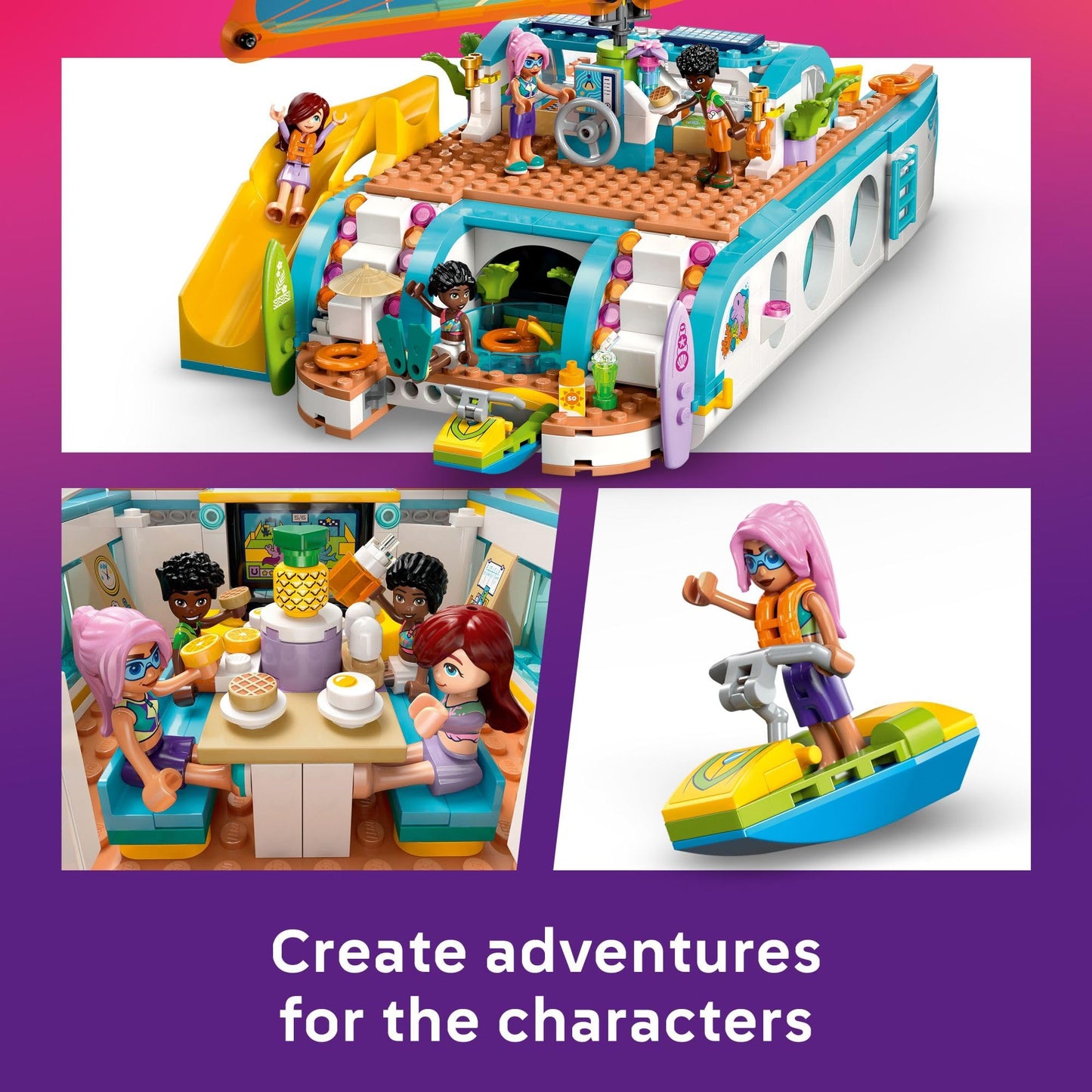 LEGO Friends Travel Boat Adventure Pretend Play Building Toy - Toy Boat Playset with Playful Dolphin Figurines and 4 Minidolls - Birthday Gift Idea