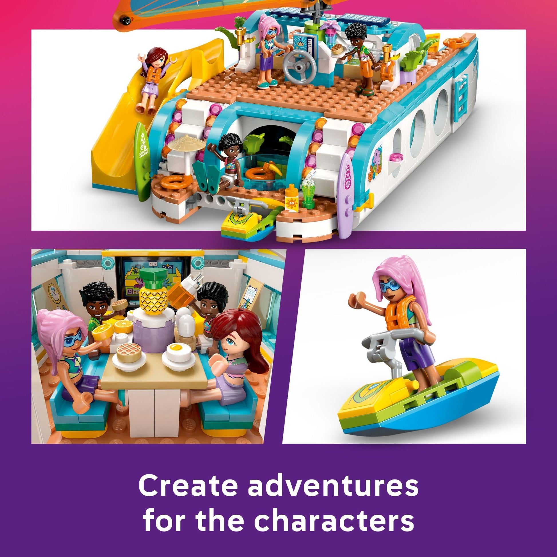 LEGO Friends Travel Boat Adventure Pretend Play Building Toy - Toy Boat Playset with Playful Dolphin Figurines and 4 Minidolls - Birthday Gift Idea