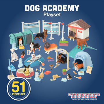 CP Toys Kids 51-Piece Dog Academy Playset with Plastic Toy Dog Figurines, Pretend Play Animal Toys with Dogs, Puppies, and Accessories for Kids Ages