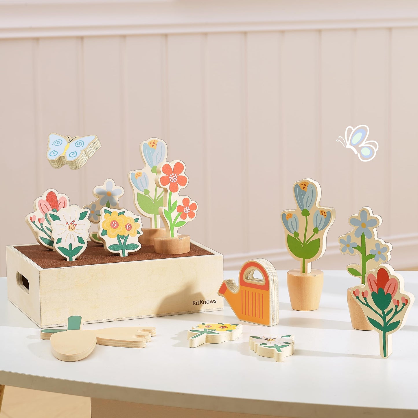 KizKnows Wooden Flower Garden Toy & Toddler Gardening Set for Kids Ages 3-5