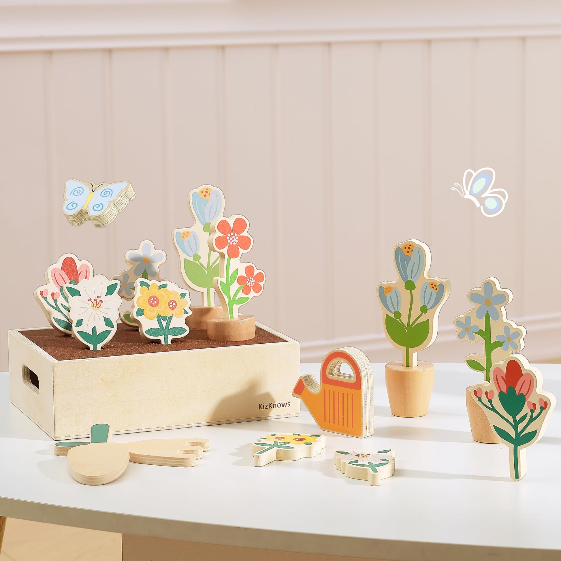 KizKnows Wooden Flower Garden Toy & Toddler Gardening Set for Kids Ages 3-5