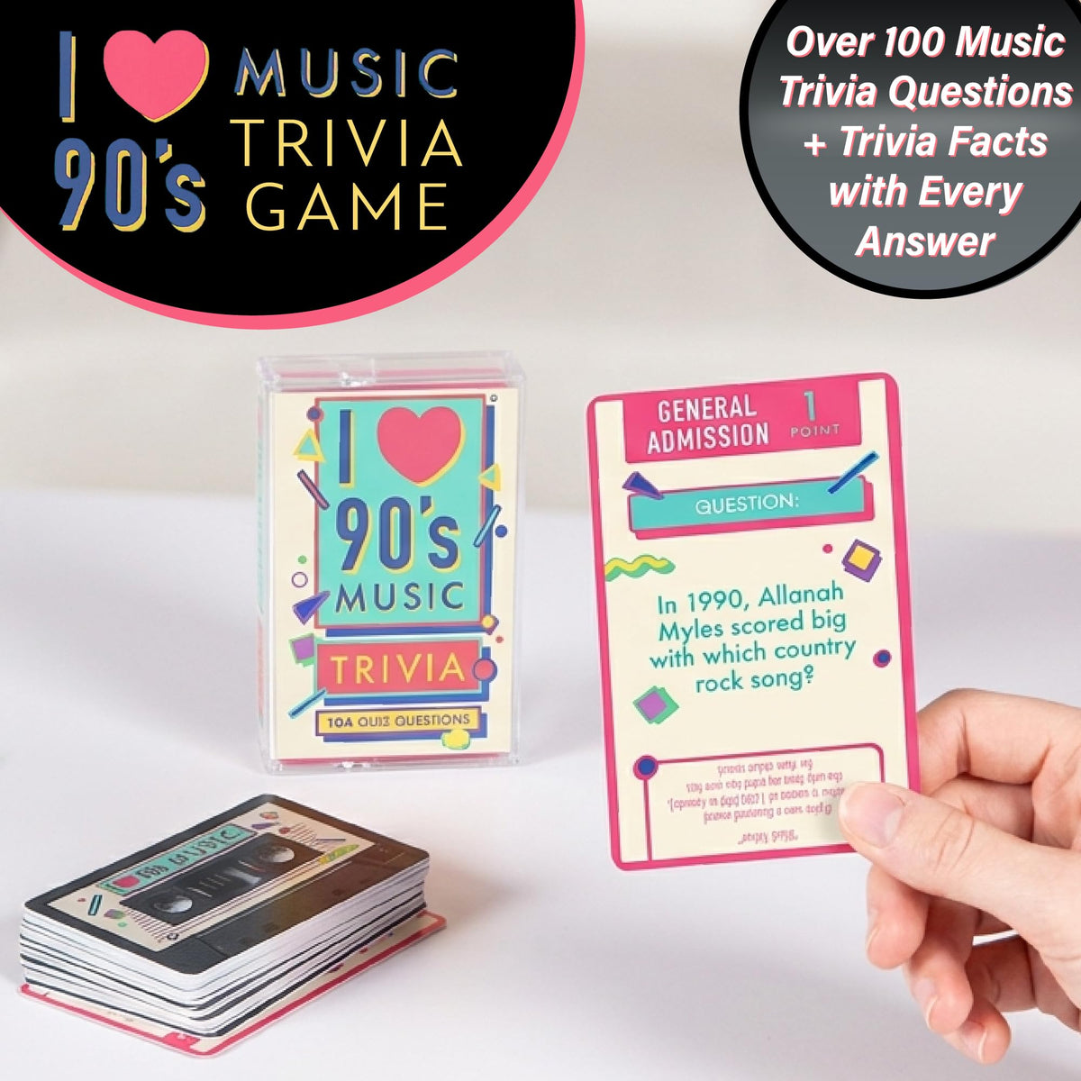 AQUARIUS Music Trivia Card Game - Pop, Rock, Hip-Hop & Alternative Quiz - Party Game for Adults & Teens, Gift for Music Lovers - I Love the 90s