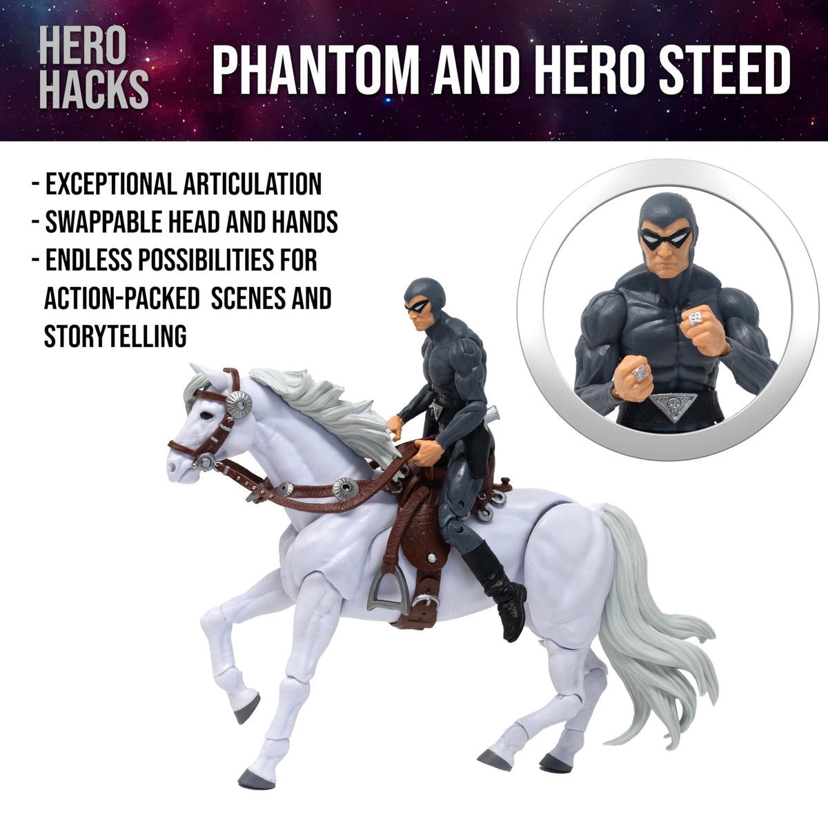 Boss Fight Studio Hero H.A.C.K.S. 21st Phantom and Hero Steed Action Figures, Highly Articulated Collectible Figurine with Accessories Including