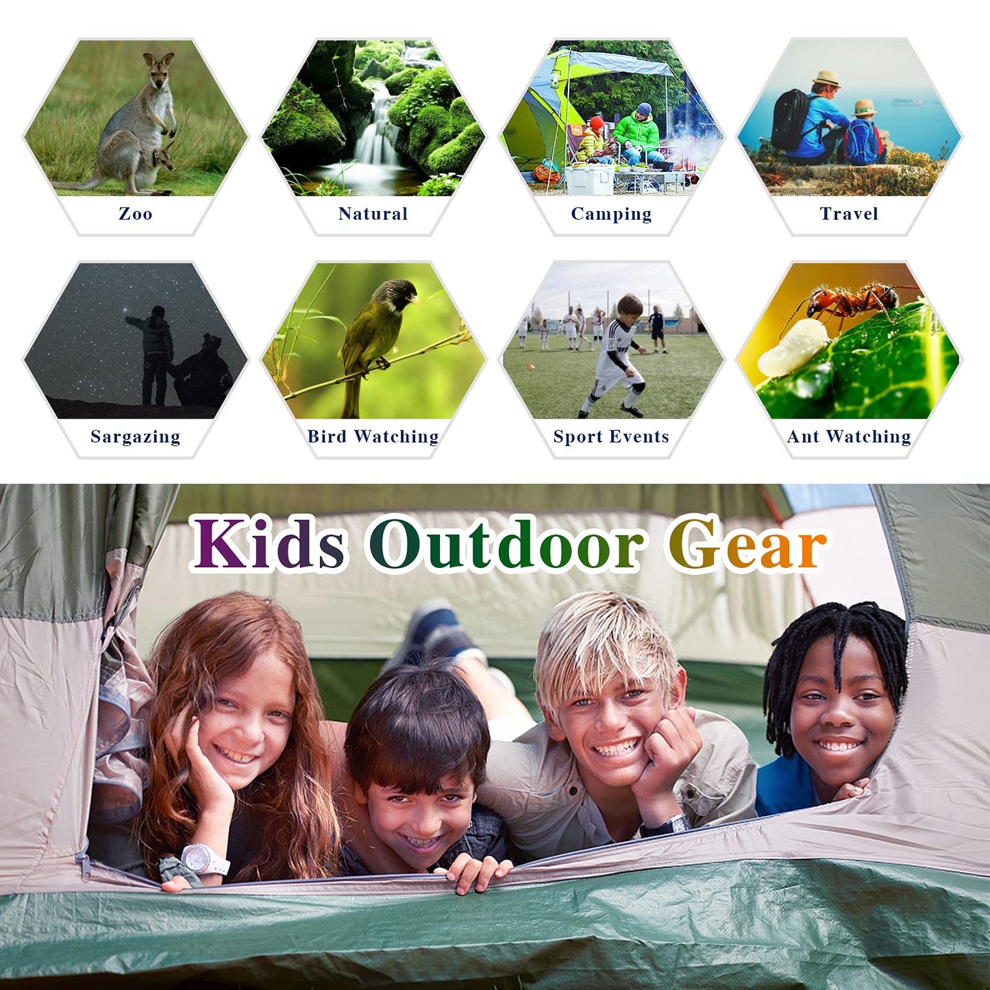 Extrapins Kids' Compact Green Binoculars, Outdoor Exploration Kit, Green