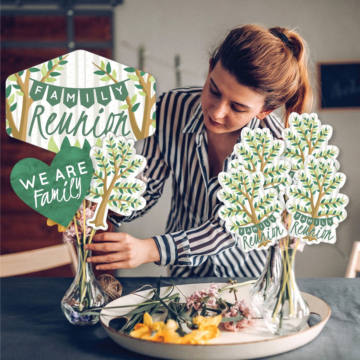 Big Dot of Happiness Family Tree Reunion - Family Gathering Party Centerpiece Sticks - Showstopper Table Toppers - 35 Pieces