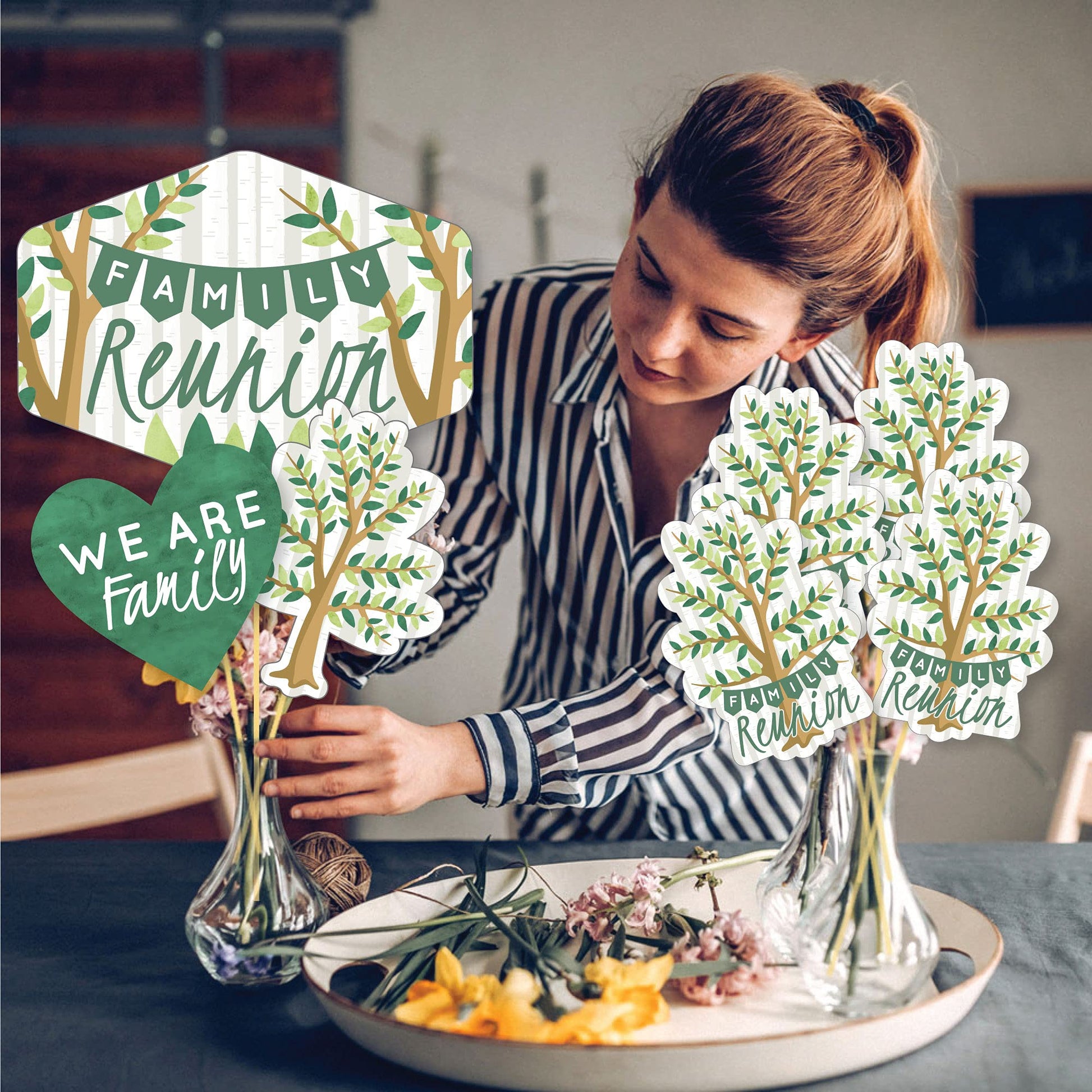 Big Dot of Happiness Family Tree Reunion - Family Gathering Party Centerpiece Sticks - Showstopper Table Toppers - 35 Pieces