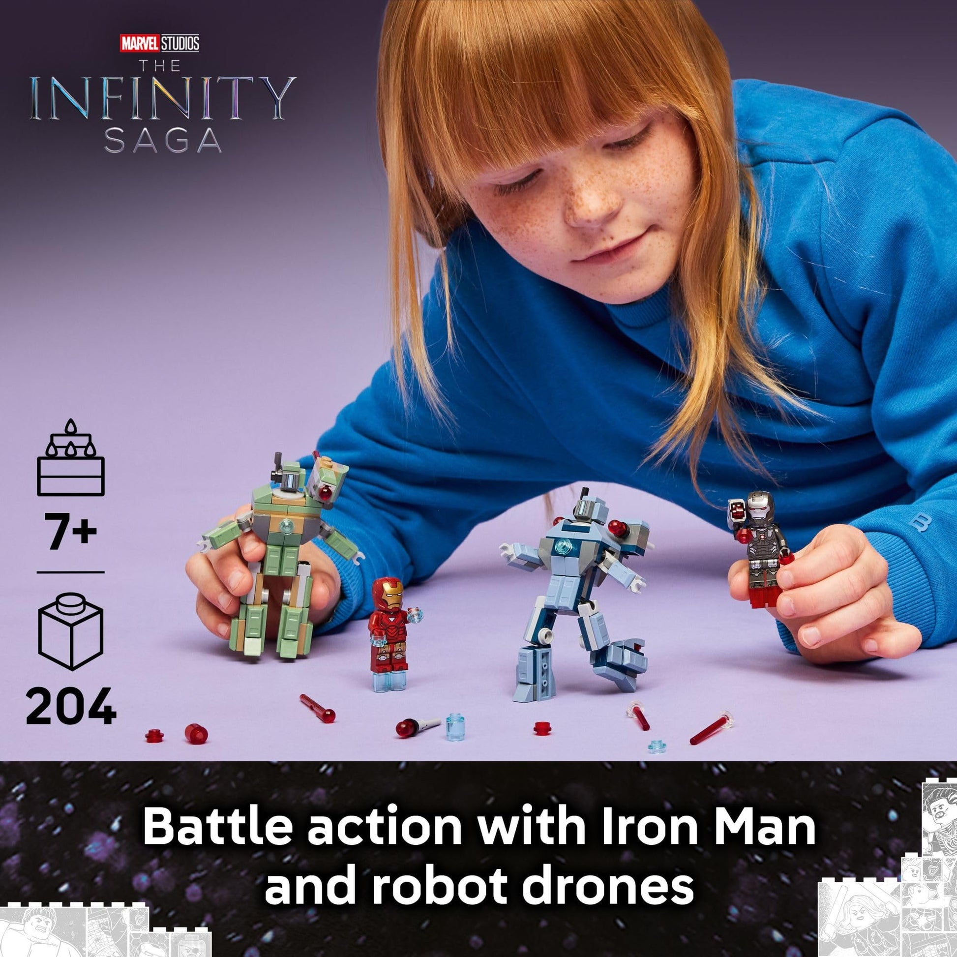 LEGO Marvel Iron Man & War Machine vs. Hammer Drones Building Toy - Pretend Play Set W/ 2 Toy Minifigures - Kids Building Blocks for Boys & Girls